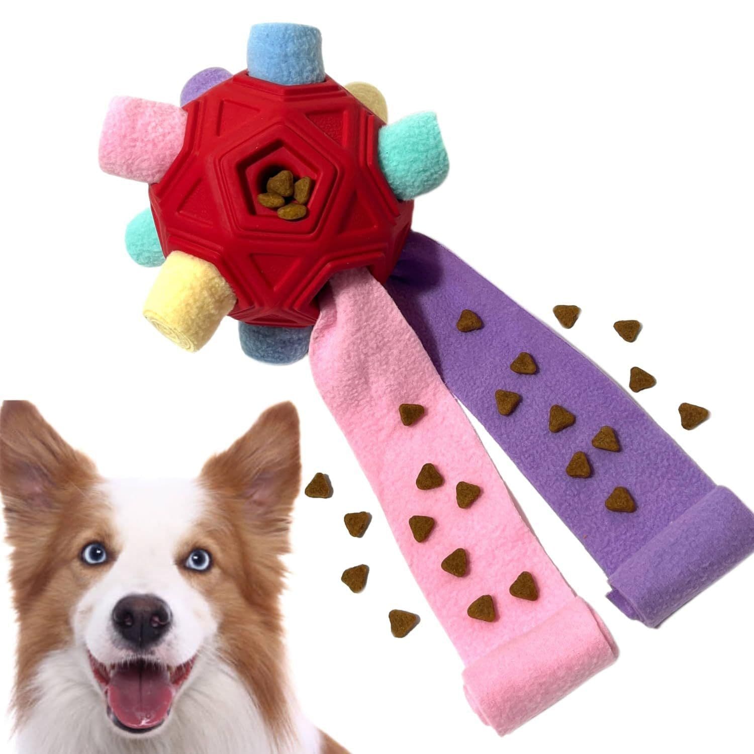 image-Sniffing Ball Dog Toy - Rainbow TPR Rubber Fleece