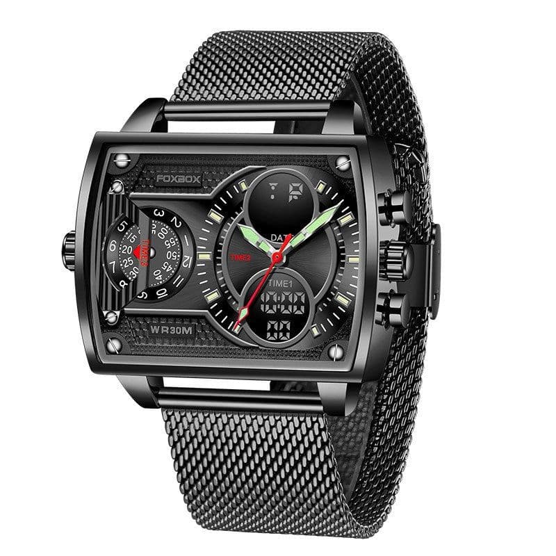 image-FOXBOX Quartz Watch Men 47mm Rectangle Mesh Silver