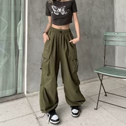 image-Women's Summer Casual Pants - Apricot High Waist Wide Leg