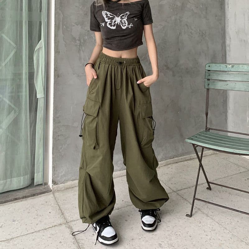 image-Women's Summer Casual Pants - Apricot High Waist Wide Leg