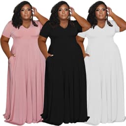 image-FAGADOER Elegant Solid Plus Size Dress XL 5XL Women Short Sleeve A Line Casual