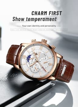 image-Lige Quartz Chronograph Watch - Business Style