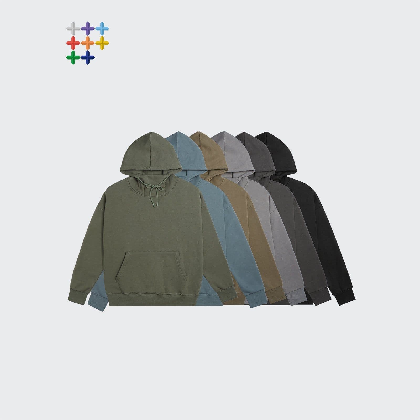 image-Khaki Velvet Hooded Sweater For Men Loose Fit Stand Collar Patch Pocket XL