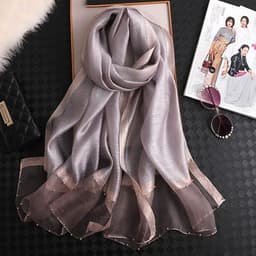 image-Silk Scarf Women 70x190cm Beaded Gold Edge Summer Beach
