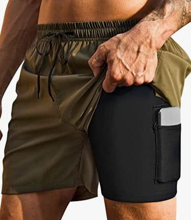 image-Men's 3D Print Swim Trunks - 2 Pack Quick Dry Stretch Shorts with Compression