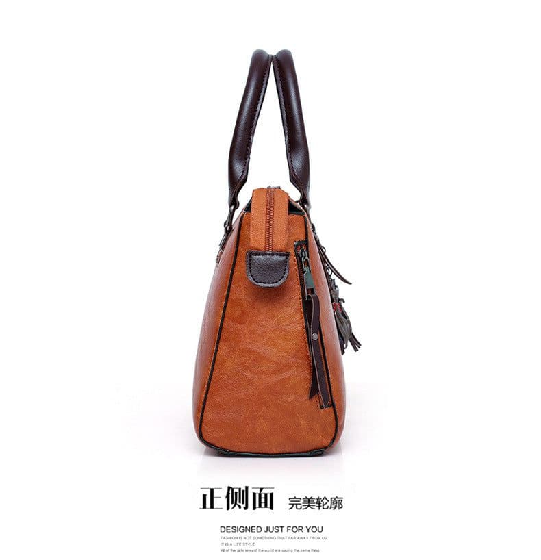 image-European and American retro cross-border wholesale women's bags 2023 new mother-in-law bag oily leather shoulder four-piece set women's handbag