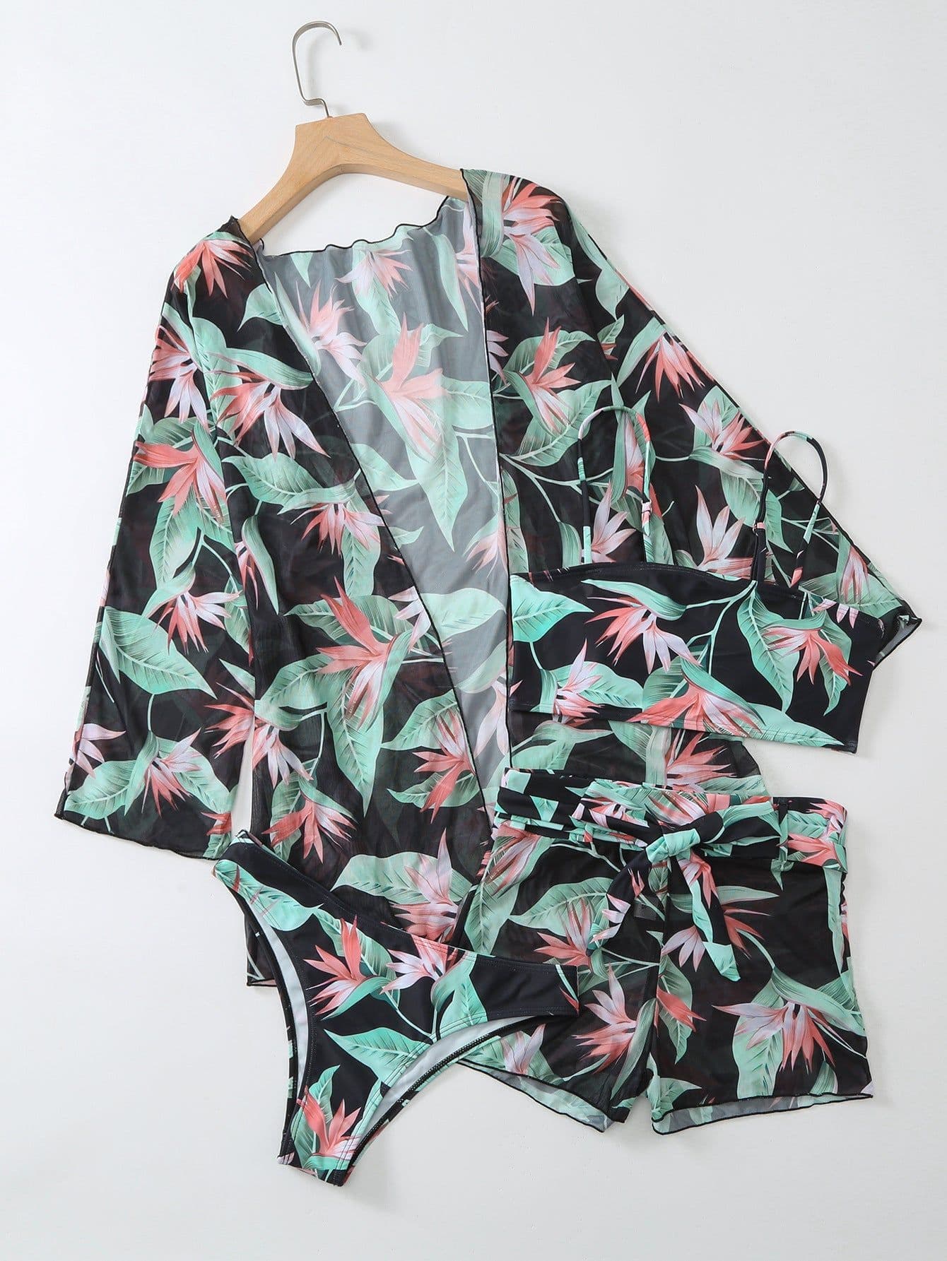image-Women's Split Three-Piece High Waist Long Sleeve Swimsuit