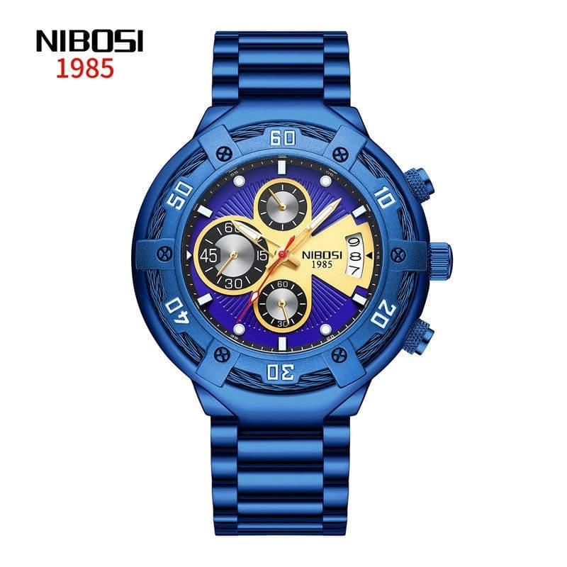 image-NIBOSI Men's Watch 46mm Quartz Black Gold