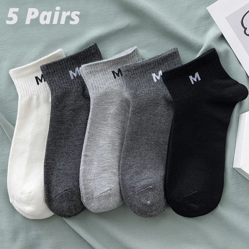 image-Men's Ankle Socks - Breathable Cotton Sports Socks