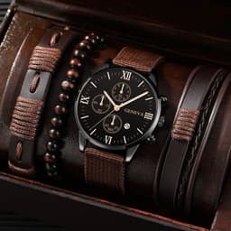 image-Men's Suit Gift Watch Set 4pcs Quartz Calendar Bracelet Watch