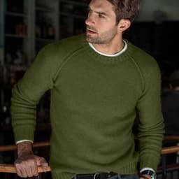 image-Men's Acrylic Knit Sweater - Yellow Crew Neck