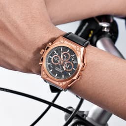 image-Megir 47mm Chronograph Sports Watch - Stainless Steel 50m Waterproof Black Strap
