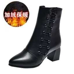 image-Women's Black Boots - Low Heel Side Zipper