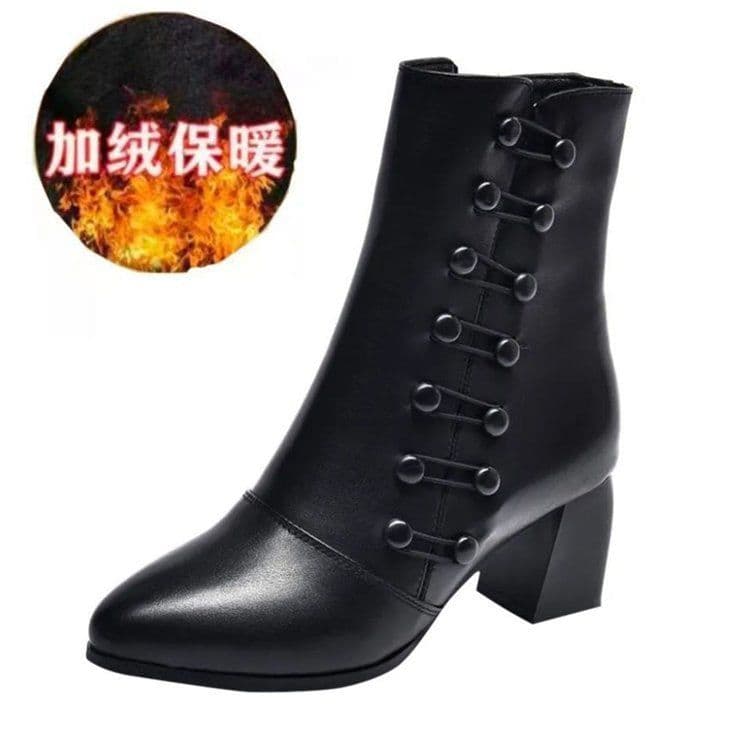 image-Women's Black Boots - Low Heel Side Zipper