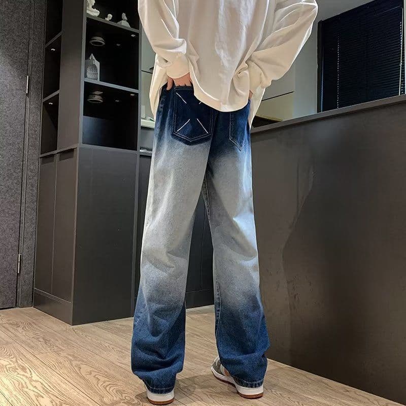 image-Yellow mud cross jeans men's spring and autumn national trend oversize pants handsome loose micro-flared wide-leg pants