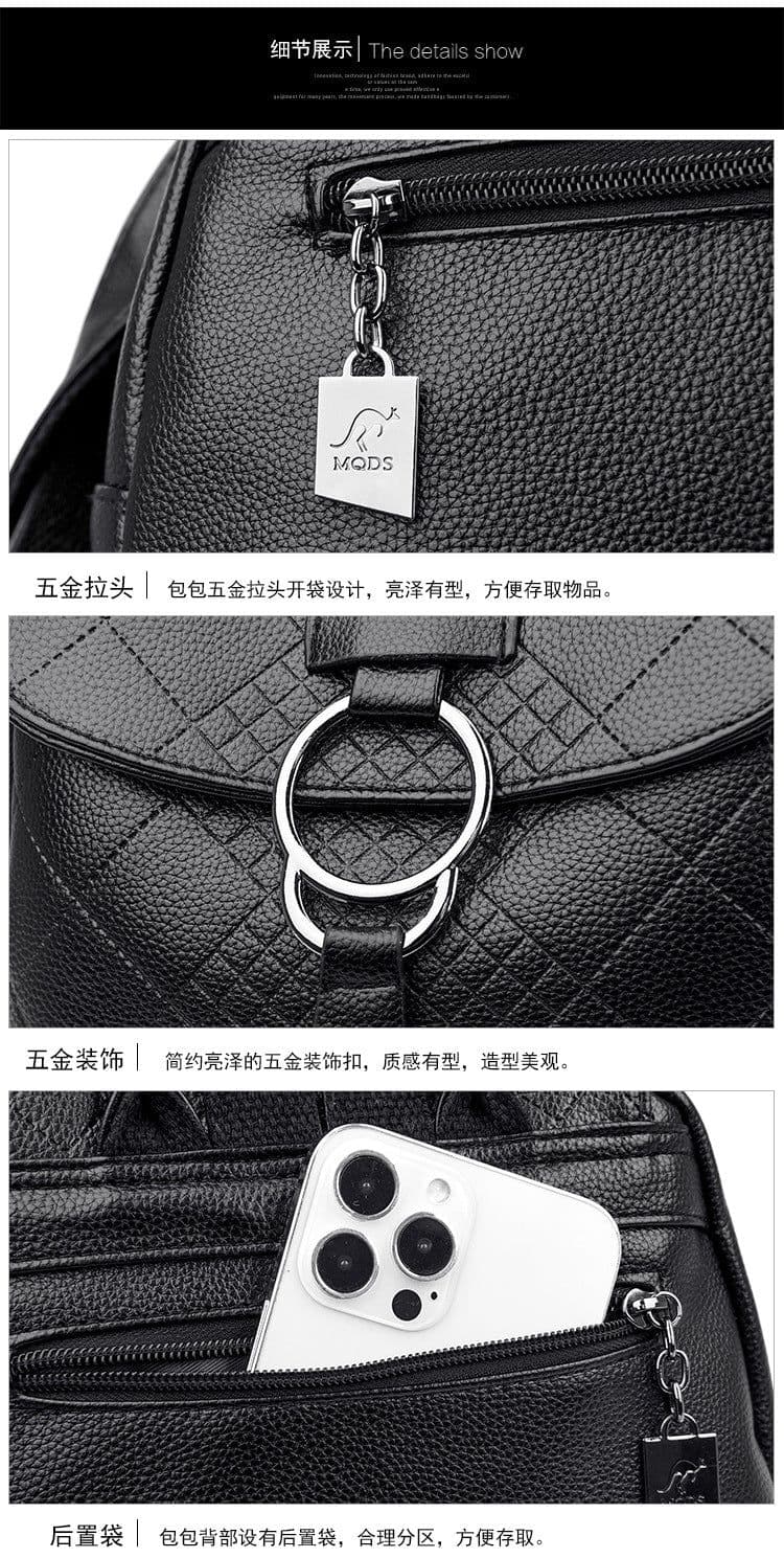 image-Backpack Women's Navy Blue PU Leather 20-35L