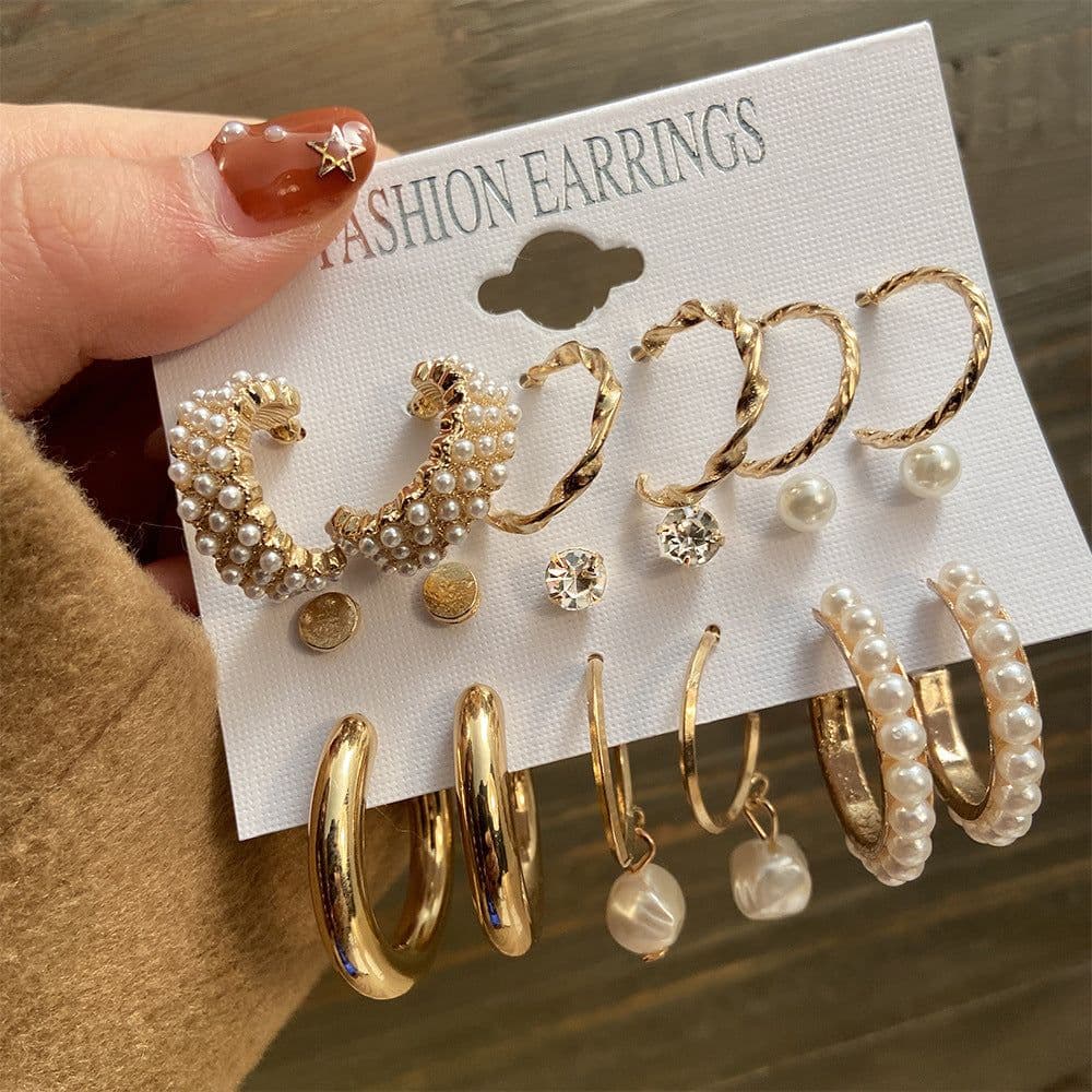 image-Acrylic Pearl Earring Set - 5 Pairs Mixed Style Women