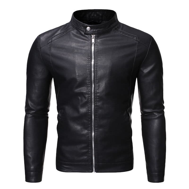 image-Men's Black PU Leather Motorcycle Jacket