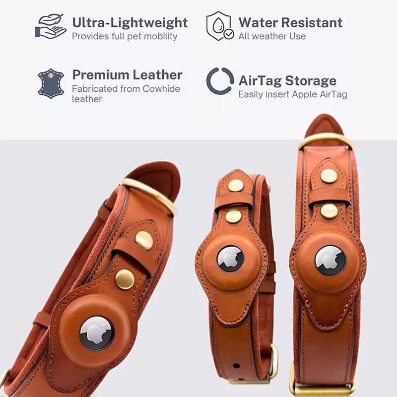image-Dog Collar with AirTag Holder - Leather Apple Tracking