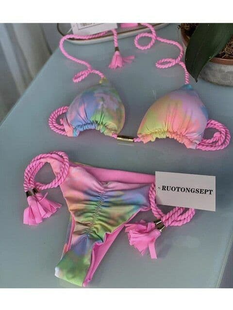 image-2022 New Backless Braided Rope Bikini Triangle Swimsuit European and American Multicolor Swimwear Spot Factory Wholesale