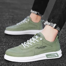 image-Men's Canvas Sneakers - Grey Low Cut Casual