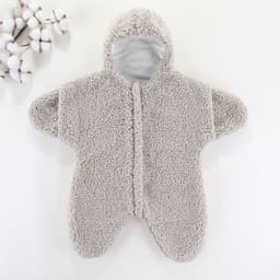 image-Baby Jumpsuit - Red Sherpa Star Winter Romper, Quilted, Hooded, Thickened