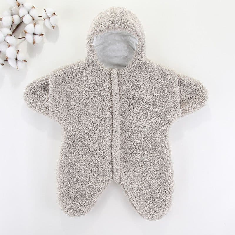 image-Baby Jumpsuit - Red Sherpa Star Winter Romper, Quilted, Hooded, Thickened