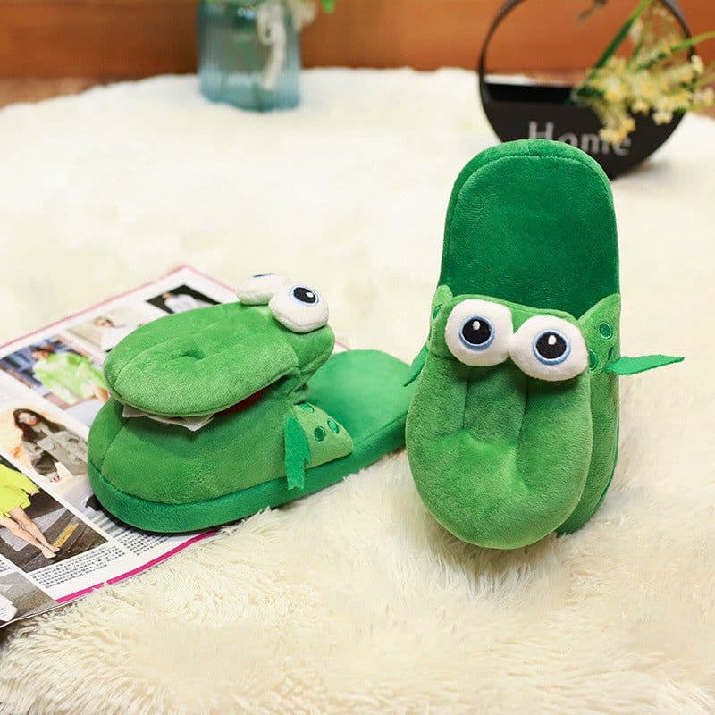 image-Douyin same style funny mouth can move slippers autumn and winter crocodile cotton slippers cartoon cold-proof foreign style couple students