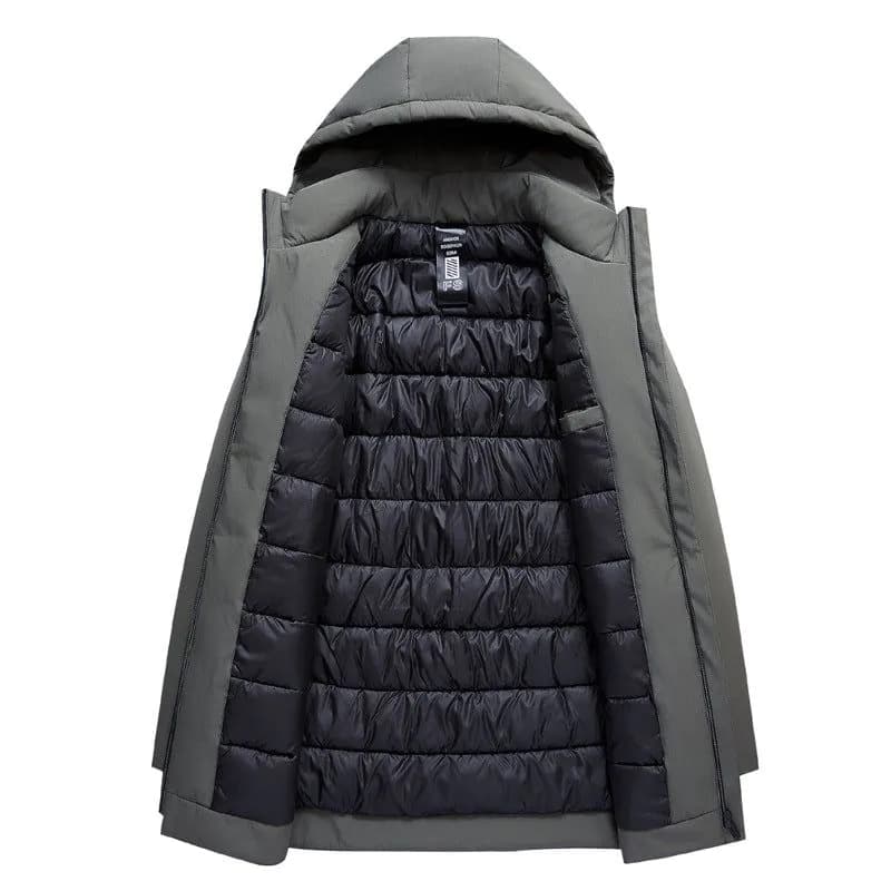 image-Cross-border supply Winter thickened mid-length hooded cotton coat for men Business casual thick down cotton coat for young and middle-aged people