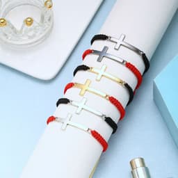 image-Ba Yue Cross-Border Couple Rope Bracelet - Red/Black Alloy