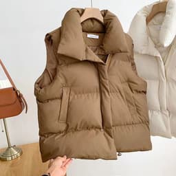 image-Cotton vest women's 2022 autumn and winter Korean version of the small fragrance stand-up collar new sleeveless cotton vest vest wearing vest jacket trendy