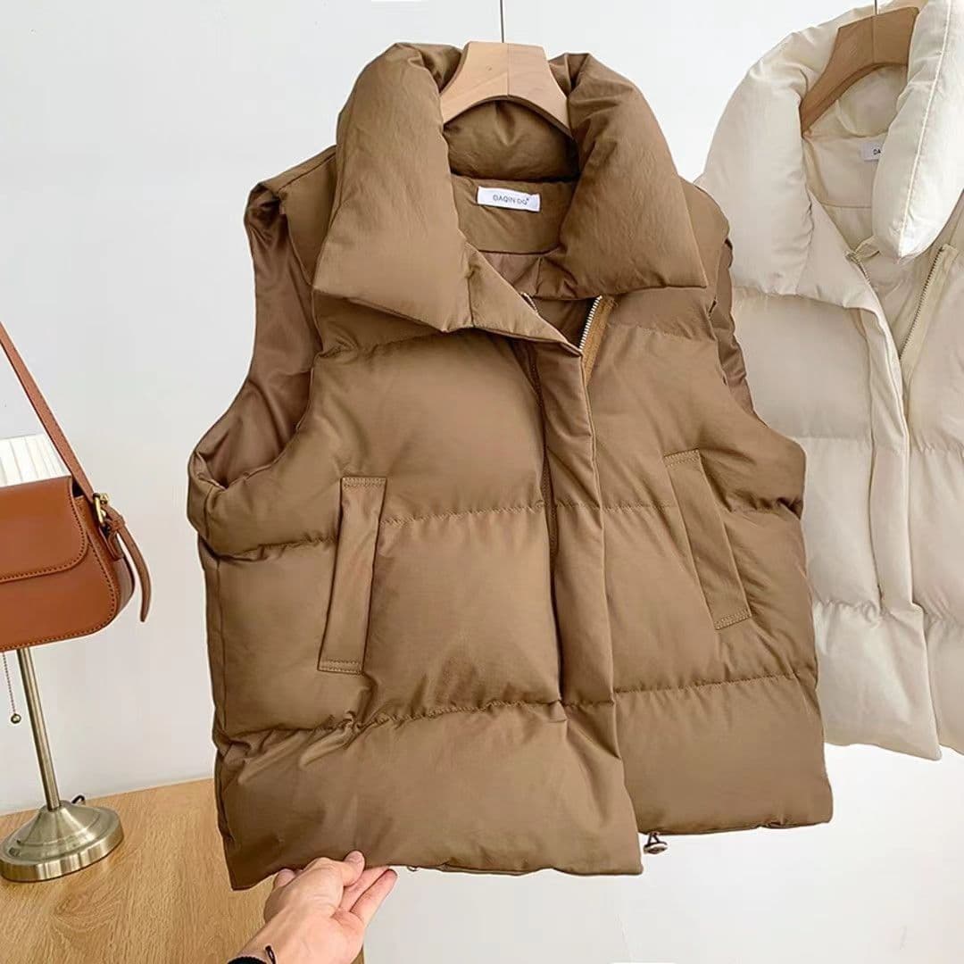 image-Cotton vest women's 2022 autumn and winter Korean version of the small fragrance stand-up collar new sleeveless cotton vest vest wearing vest jacket trendy