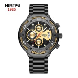 image-NIBOSI Men's Watch 46mm Quartz Black Gold