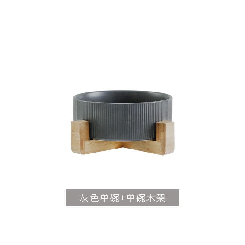 image-Hangyi Ceramics Double Bowl Pet Dish - Wooden Frame, Anti-Knock - 24 Pack