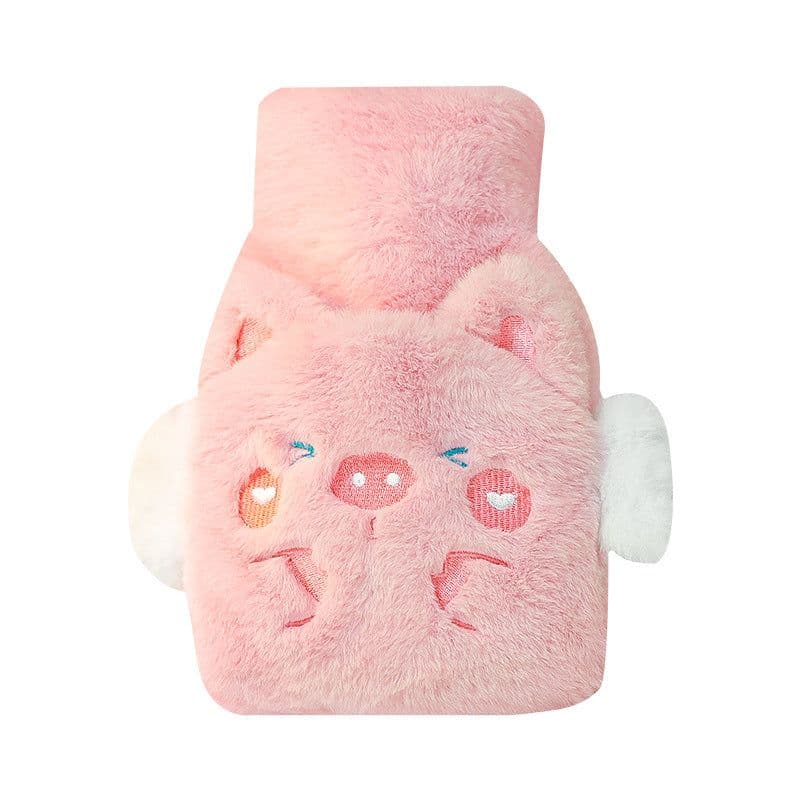 image-Water-filled Hot Water Bottle - Gray Plush 1000ML Thickened Hand Warmer Bag