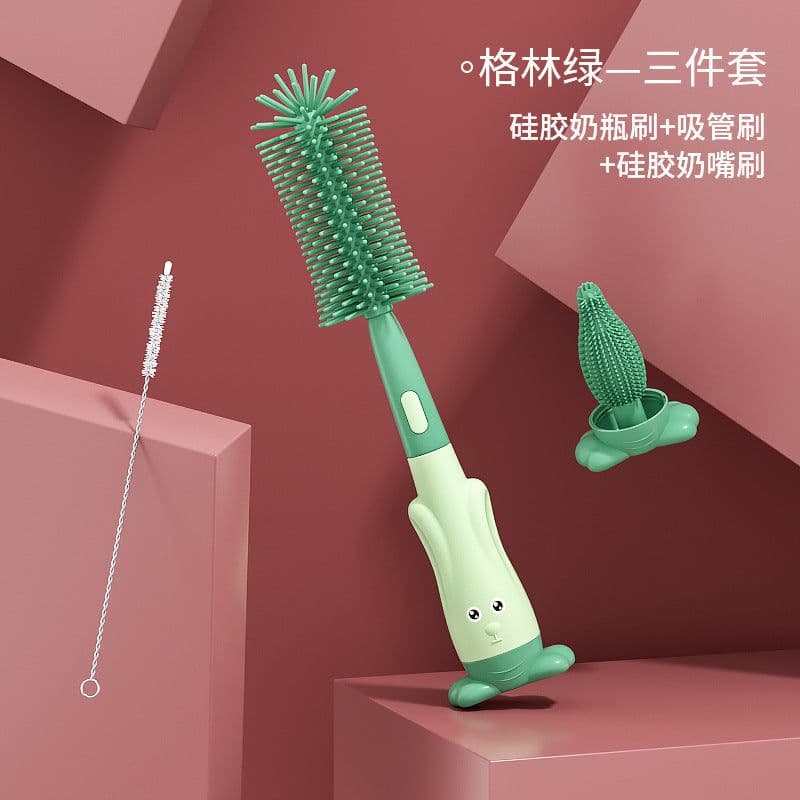 image-Silicone Bottle Brush Set - Baby Pacifier & Straw Cleaning Rotating Brush