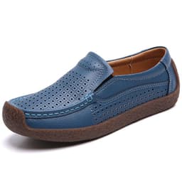 image-Women's Cowhide Loafers, Flat Heel, Casual Bean Shoes, Sizes 35-43, Low Top