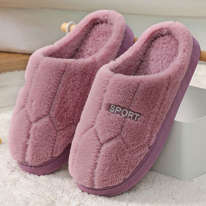 image-Gray Pig Plush Cozy Cotton Flip Flops, Diamond Purple, Size 44-45, Unisex