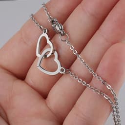image-Xinghe cross-border hot-selling light luxury mirror stainless steel necklace heart-to-heart titanium steel double-ring pendant clavicle chain