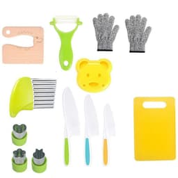image-Children's Safety Knife Set - 3-Piece Plastic Fruit Kit, Wooden Chopping Board
