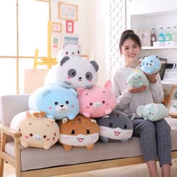 image-Cartoon animal pillow down cotton pink pig red panda doll cross-border fat animal long strip pillow plush toy