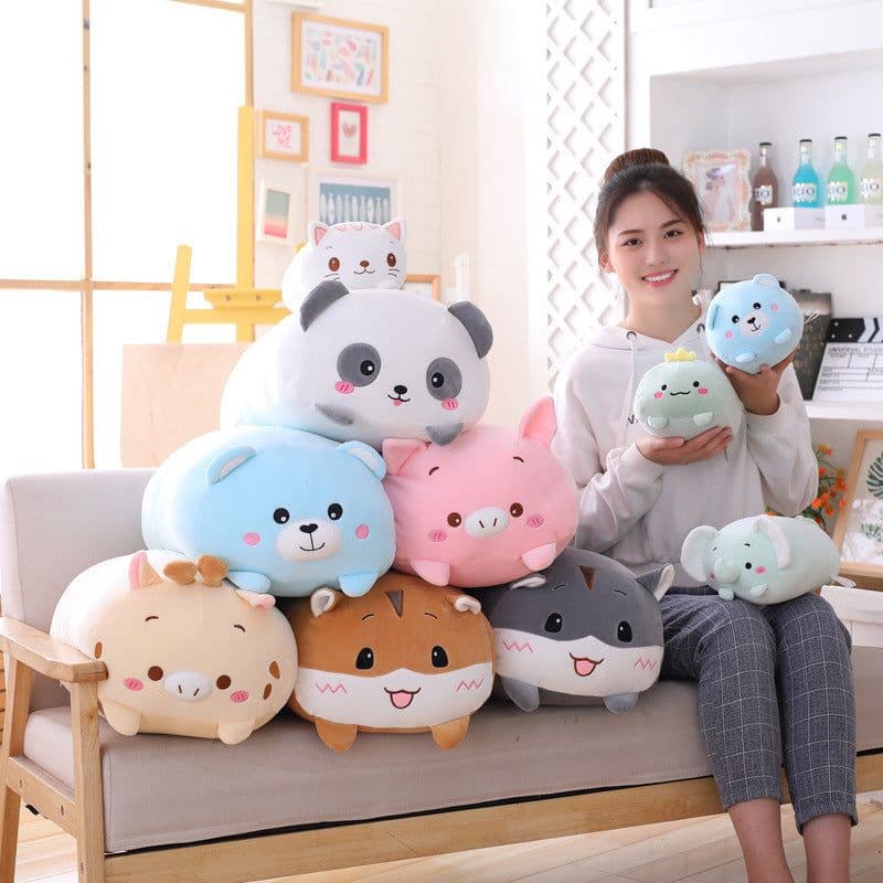 image-Cartoon animal pillow down cotton pink pig red panda doll cross-border fat animal long strip pillow plush toy