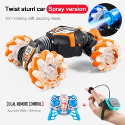 image-Remote Control Stunt Car - White Orange Lights Music