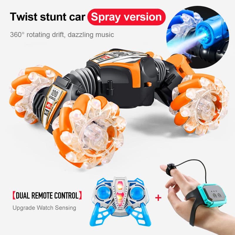 image-Remote Control Stunt Car - White Orange Lights Music