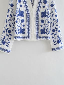 image-Cotton Embroidery V-Neck Cardigan - Long Sleeve