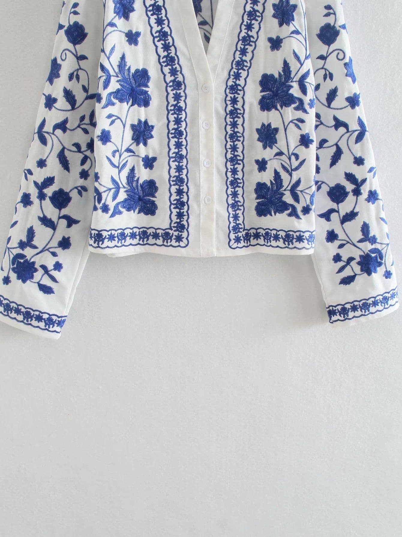 image-Cotton Embroidery V-Neck Cardigan - Long Sleeve
