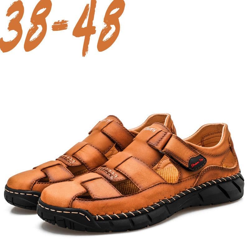 image-Men's Cork Sandals - Light Brown Size 48 Velcro