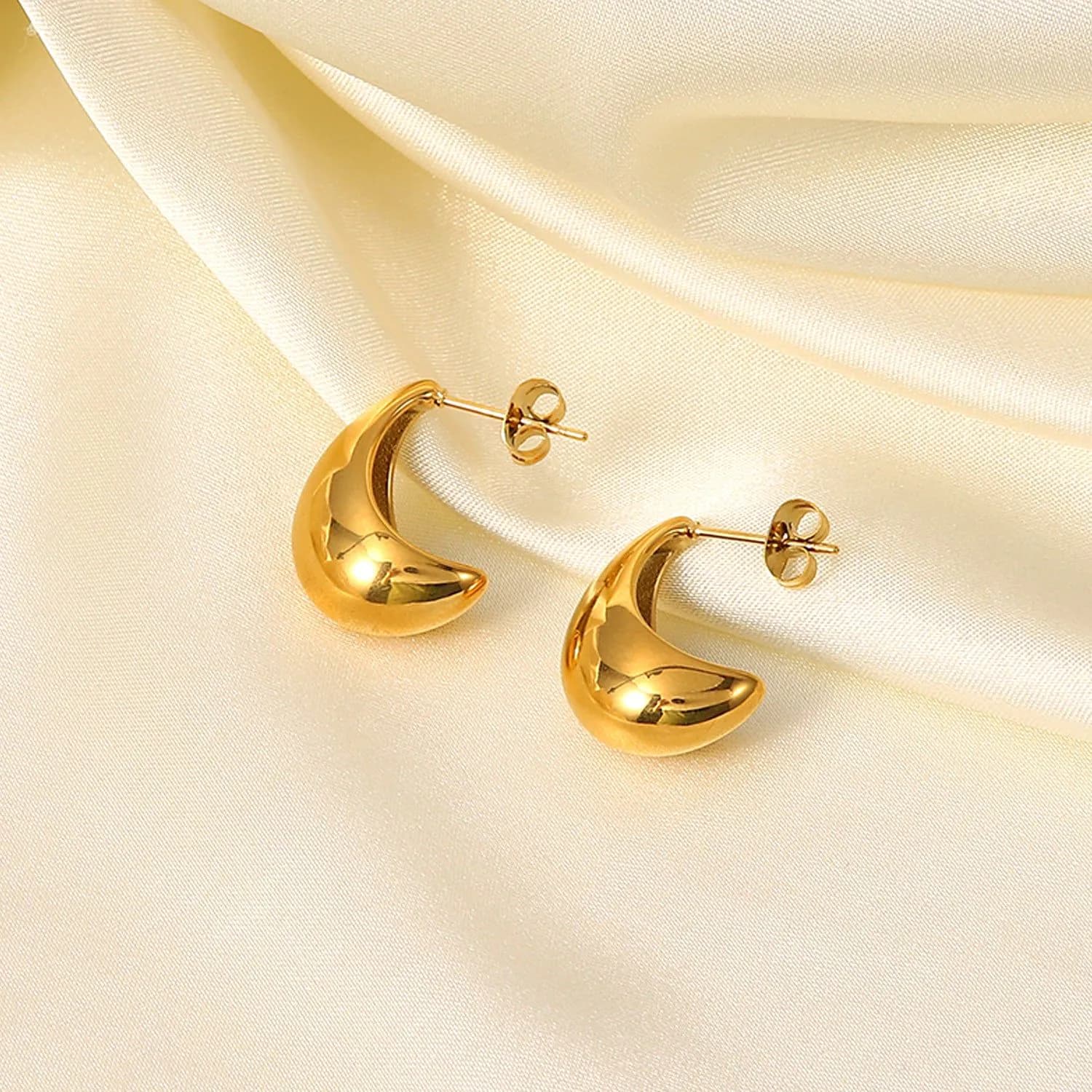 image-C Hoop Earrings - 18K Gold Plated Stainless Steel