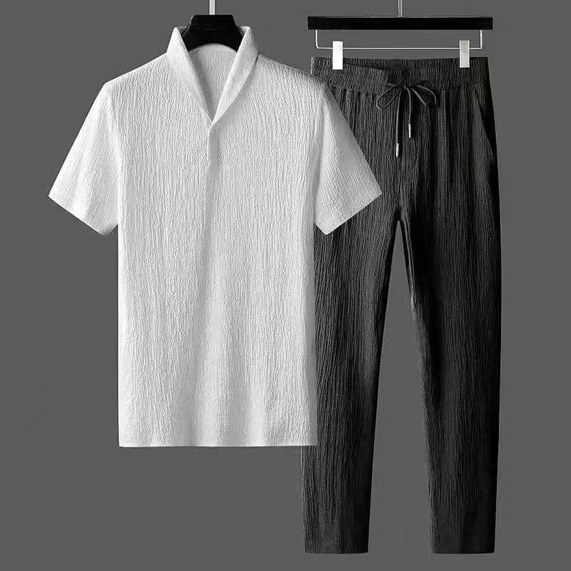 image-Men's Casual Suit Short-Sleeve - White/Black