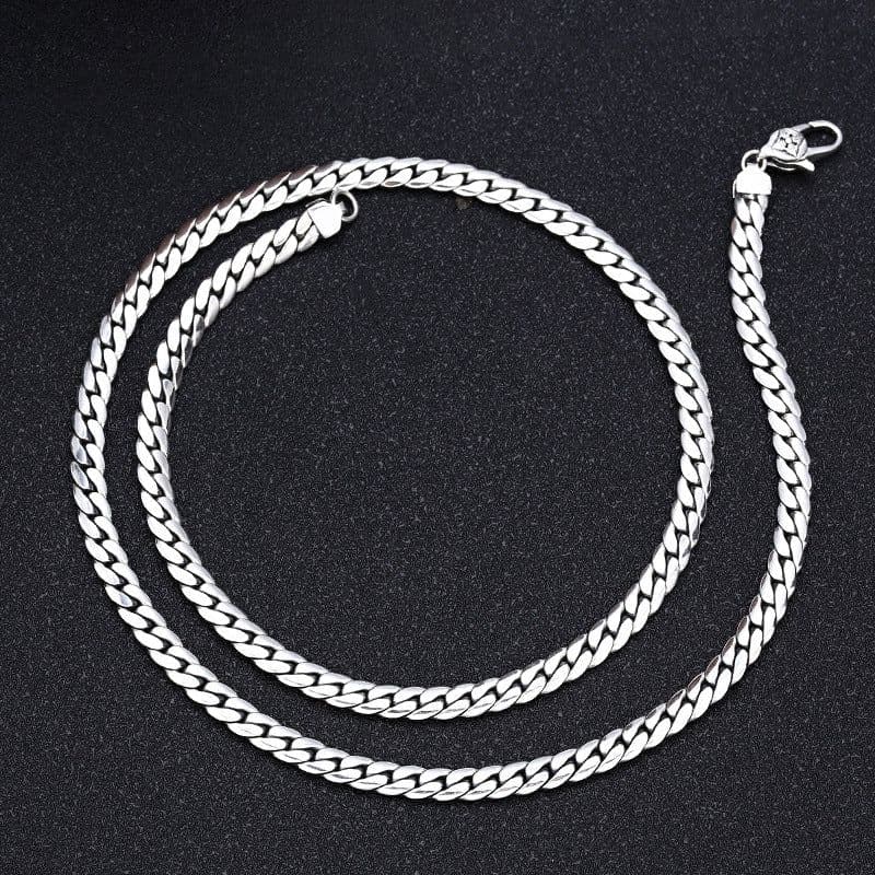 image-Factory wholesale S925 sterling silver fashion Thai silver retro personality flat necklace 5mm vajra buckle snake bone chain men